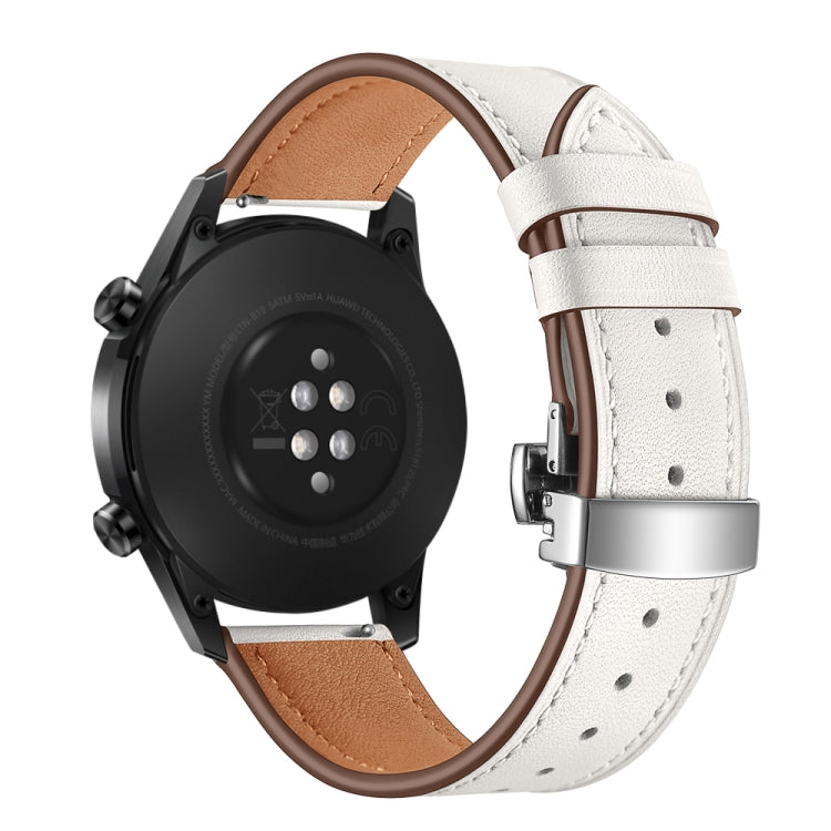 22mm Universal Butterfly Buckle Leather Watch Band, Style:Silver Buckle(White) - 22mm Bands by buy2fix | Online Shopping UK | buy2fix