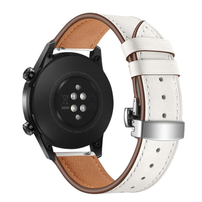 22mm Universal Butterfly Buckle Leather Watch Band, Style:Silver Buckle(White) - 22mm Bands by buy2fix | Online Shopping UK | buy2fix