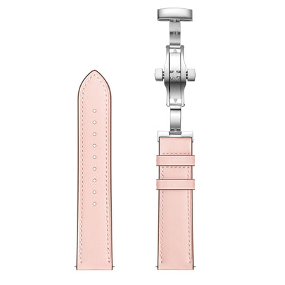 22mm Universal Butterfly Buckle Leather Watch Band, Style:Silver Buckle(Pink) - 22mm Bands by buy2fix | Online Shopping UK | buy2fix