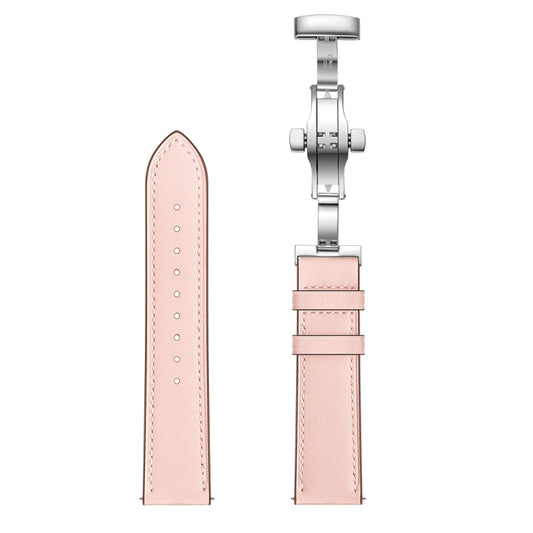22mm Universal Butterfly Buckle Leather Watch Band, Style:Silver Buckle(Pink) - 22mm Bands by buy2fix | Online Shopping UK | buy2fix