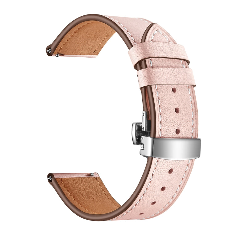 22mm Universal Butterfly Buckle Leather Watch Band, Style:Silver Buckle(Pink) - 22mm Bands by buy2fix | Online Shopping UK | buy2fix