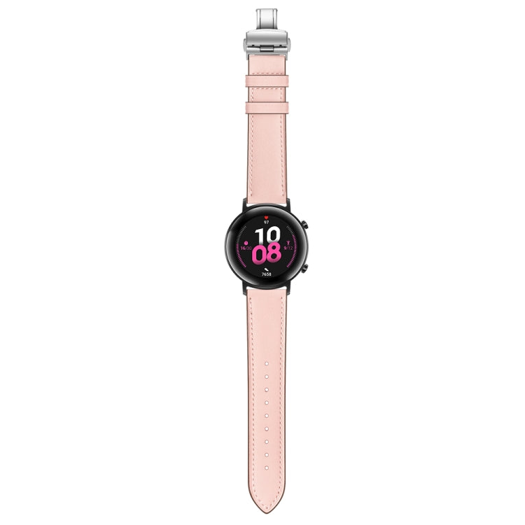 22mm Universal Butterfly Buckle Leather Watch Band, Style:Silver Buckle(Pink) - 22mm Bands by buy2fix | Online Shopping UK | buy2fix