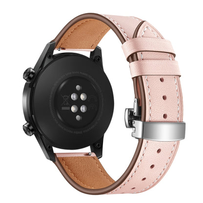 22mm Universal Butterfly Buckle Leather Watch Band, Style:Silver Buckle(Pink) - 22mm Bands by buy2fix | Online Shopping UK | buy2fix
