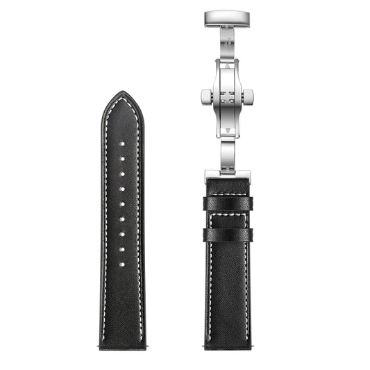 22mm Universal Butterfly Buckle Leather Watch Band, Style:Silver Buckle(Black) - 22mm Bands by buy2fix | Online Shopping UK | buy2fix