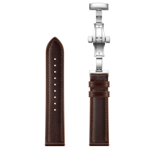 22mm Universal Butterfly Buckle Leather Watch Band, Style:Silver Buckle(Dark Brown) - 22mm Bands by buy2fix | Online Shopping UK | buy2fix