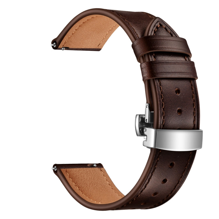 22mm Universal Butterfly Buckle Leather Watch Band, Style:Silver Buckle(Dark Brown) - 22mm Bands by buy2fix | Online Shopping UK | buy2fix