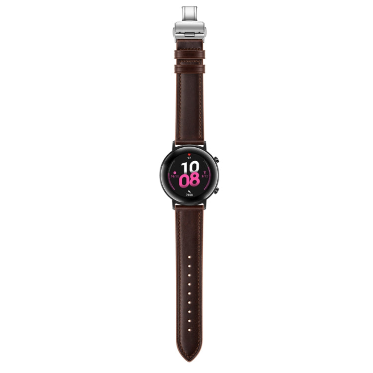 22mm Universal Butterfly Buckle Leather Watch Band, Style:Silver Buckle(Dark Brown) - 22mm Bands by buy2fix | Online Shopping UK | buy2fix