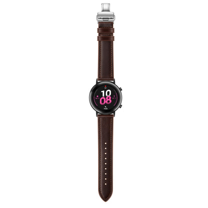 22mm Universal Butterfly Buckle Leather Watch Band, Style:Silver Buckle(Dark Brown) - 22mm Bands by buy2fix | Online Shopping UK | buy2fix