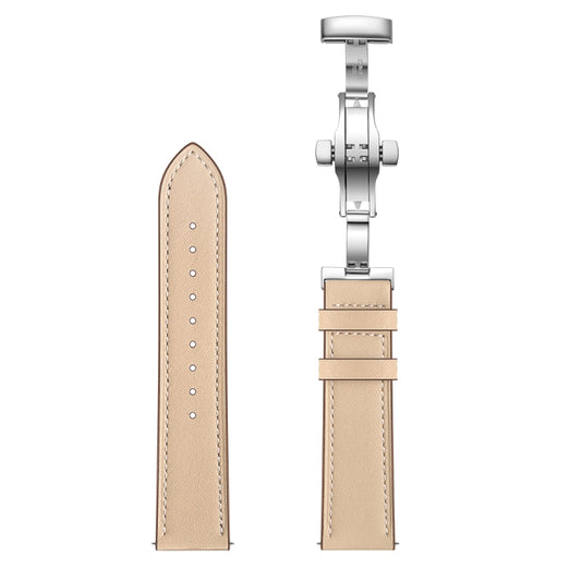 22mm Universal Butterfly Buckle Leather Watch Band, Style:Silver Buckle(Apricot) - 22mm Bands by buy2fix | Online Shopping UK | buy2fix