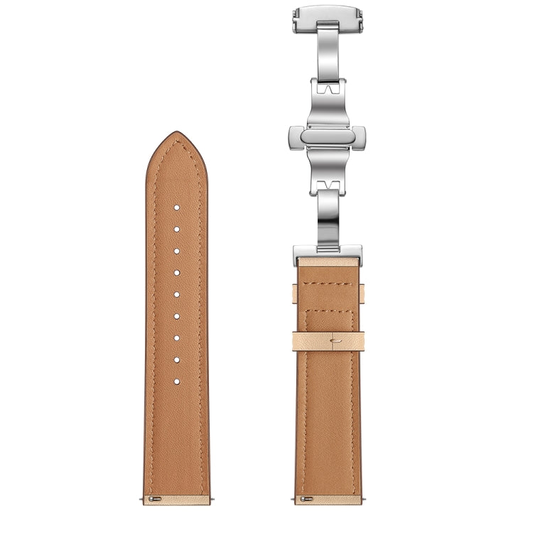22mm Universal Butterfly Buckle Leather Watch Band, Style:Silver Buckle(Apricot) - 22mm Bands by buy2fix | Online Shopping UK | buy2fix