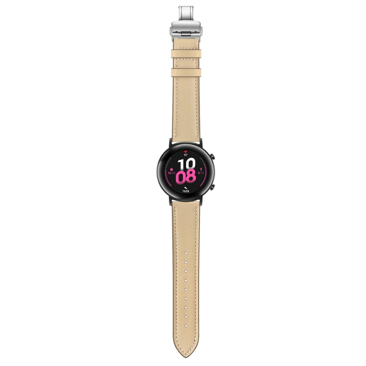 22mm Universal Butterfly Buckle Leather Watch Band, Style:Silver Buckle(Apricot) - 22mm Bands by buy2fix | Online Shopping UK | buy2fix