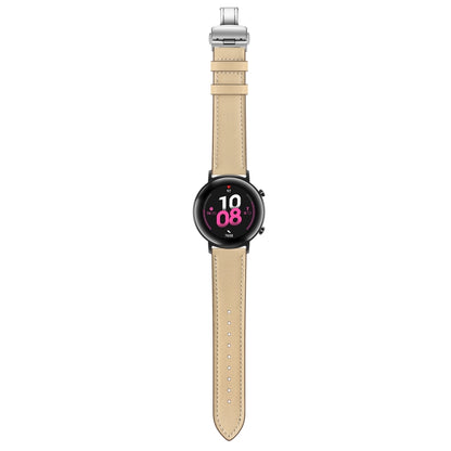 22mm Universal Butterfly Buckle Leather Watch Band, Style:Silver Buckle(Apricot) - 22mm Bands by buy2fix | Online Shopping UK | buy2fix