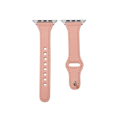 Universal T-shaped Thin Reverse Buckle Leather Watch Band For Apple Watch Series 9&8&7 41mm / SE 3&SE 2&6&SE&5&4 40mm / 3&2&1 38mm(Pink) by buy2fix