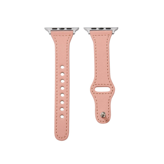 Universal T-shaped Thin Reverse Buckle Leather Watch Band For Apple Watch Series 9&8&7 41mm / SE 3&SE 2&6&SE&5&4 40mm / 3&2&1 38mm(Pink) by buy2fix