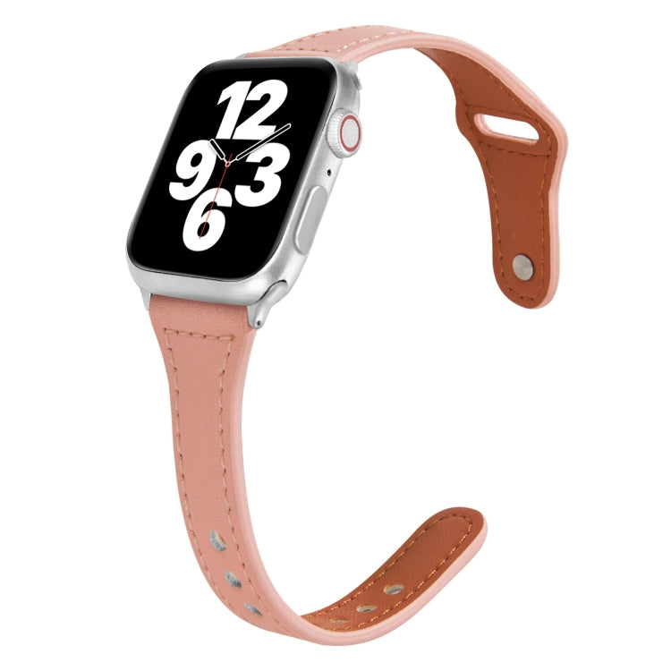 Universal T-shaped Thin Reverse Buckle Leather Watch Band For Apple Watch Series 9&8&7 41mm / SE 3&SE 2&6&SE&5&4 40mm / 3&2&1 38mm(Pink) by buy2fix