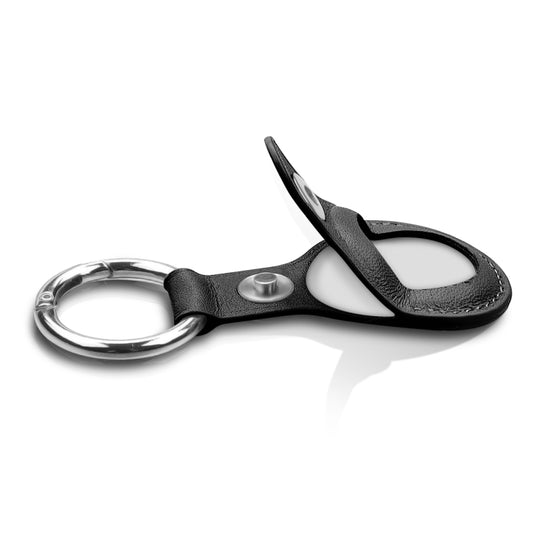 Anti-scratch Top-layer Cowhide Leather Case Cover with Switchable Keychain Ring for AirTag(Black) - Key Chain Series by buy2fix | Online Shopping UK | buy2fix