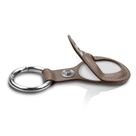 Anti-scratch Top-layer Cowhide Leather Case Cover with Switchable Keychain Ring for AirTag(Grey) - Key Chain Series by buy2fix | Online Shopping UK | buy2fix