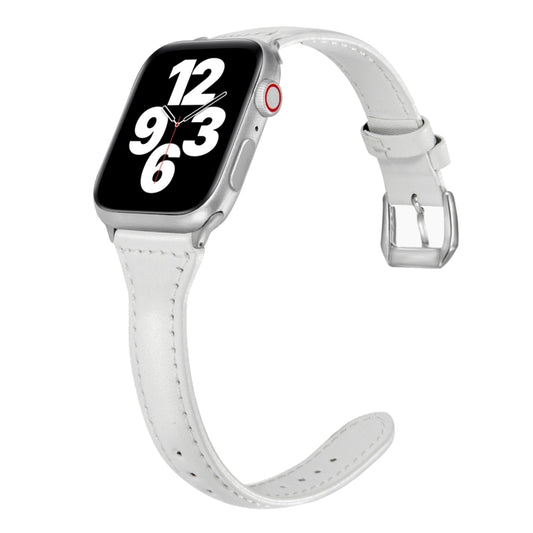 Universal T-shaped Thin Leather Watch Band For Apple Watch Series 7 45mm / 6 & SE & 5 & 4 44mm / 3 & 2 & 1 42mm(White) - Watch Bands by buy2fix | Online Shopping UK | buy2fix