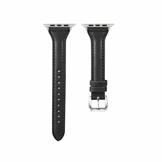 Universal T-shaped Thin Leather Watch Band For Apple Watch Series 7 45mm / 6 & SE & 5 & 4 44mm / 3 & 2 & 1 42mm(Black) - Watch Bands by buy2fix | Online Shopping UK | buy2fix