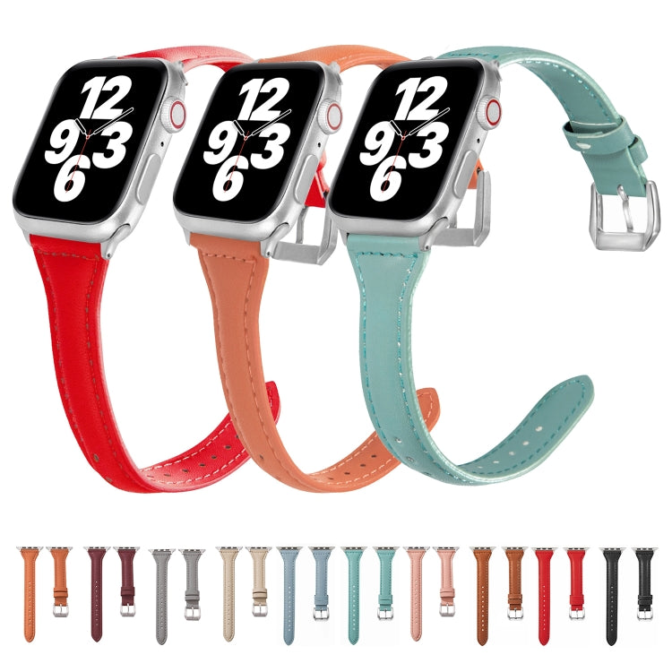 Universal T-shaped Thin Leather Watch Band For Apple Watch Series 7 45mm / 6 & SE & 5 & 4 44mm / 3 & 2 & 1 42mm(Pink) - Watch Bands by buy2fix | Online Shopping UK | buy2fix