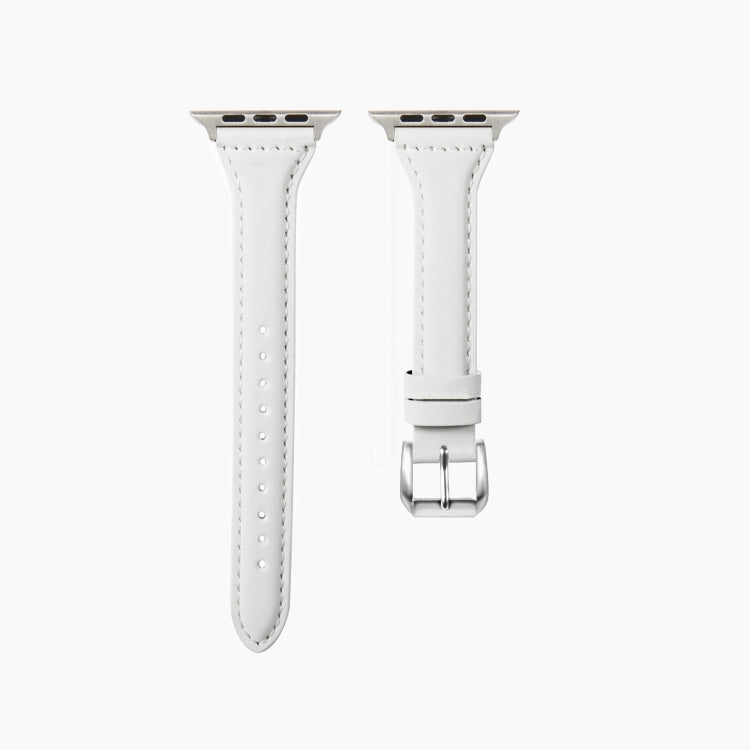 Universal T-shaped Thin Leather Watch Band For Apple Watch Series 7 41mm / 6 & SE & 5 & 4 40mm / 3 & 2 & 1 38mm(White) - Watch Bands by buy2fix | Online Shopping UK | buy2fix