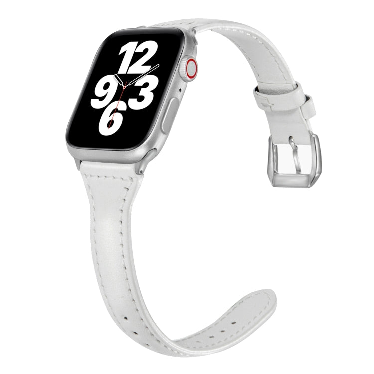 Universal T-shaped Thin Leather Watch Band For Apple Watch Series 7 41mm / 6 & SE & 5 & 4 40mm / 3 & 2 & 1 38mm(White) - Watch Bands by buy2fix | Online Shopping UK | buy2fix