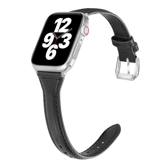 Universal T-shaped Thin Leather Watch Band For Apple Watch Series 7 41mm / 6 & SE & 5 & 4 40mm / 3 & 2 & 1 38mm(Black) - Watch Bands by buy2fix | Online Shopping UK | buy2fix