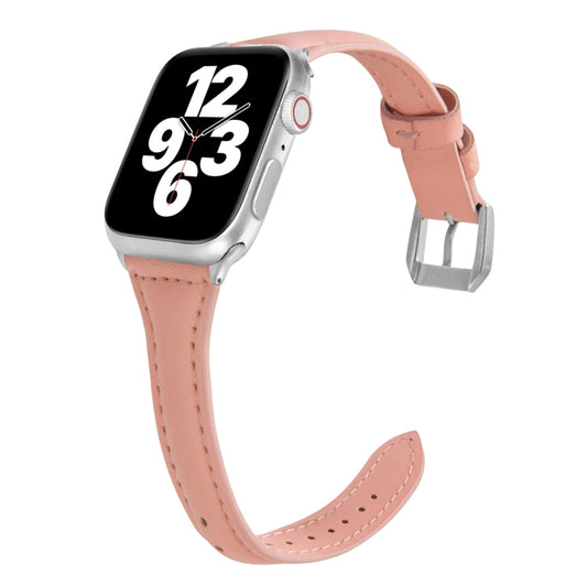 Universal T-shaped Thin Leather Watch Band For Apple Watch Series 7 41mm / 6 & SE & 5 & 4 40mm / 3 & 2 & 1 38mm(Pink) - Watch Bands by buy2fix | Online Shopping UK | buy2fix