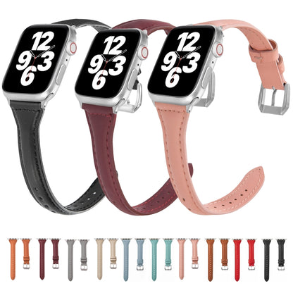 Universal T-shaped Thin Leather Watch Band For Apple Watch Series 7 41mm / 6 & SE & 5 & 4 40mm / 3 & 2 & 1 38mm(White) - Watch Bands by buy2fix | Online Shopping UK | buy2fix