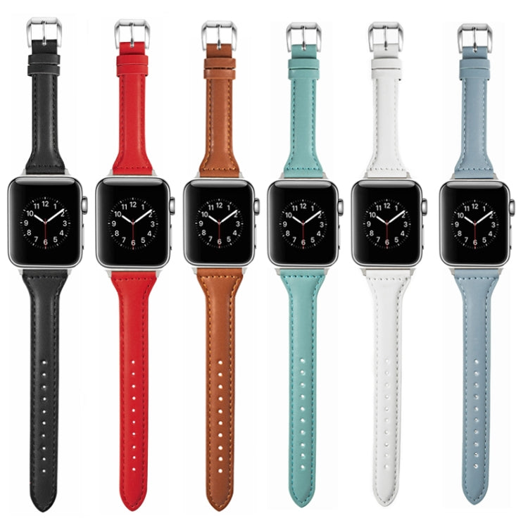 Universal T-shaped Thin Leather Watch Band For Apple Watch Series 7 41mm / 6 & SE & 5 & 4 40mm / 3 & 2 & 1 38mm(White) - Watch Bands by buy2fix | Online Shopping UK | buy2fix
