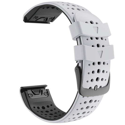 For Garmin Fenix 6 Two-color Silicone Round Hole Quick Release Watch Band(White Black) - Watch Bands by buy2fix | Online Shopping UK | buy2fix