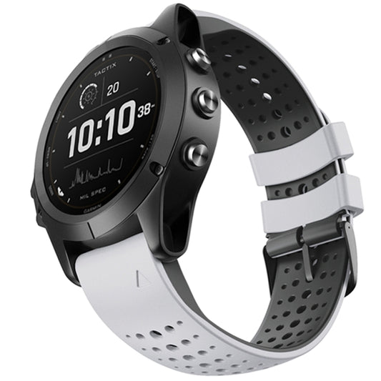 For Garmin Fenix 6 Two-color Silicone Round Hole Quick Release Watch Band(White Black) - Watch Bands by buy2fix | Online Shopping UK | buy2fix