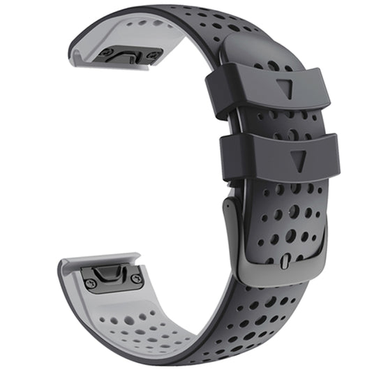 For Garmin Fenix 6 Two-color Silicone Round Hole Quick Release Watch Band(Black Grey) - Watch Bands by buy2fix | Online Shopping UK | buy2fix