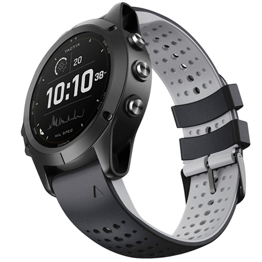 For Garmin Fenix 6 Two-color Silicone Round Hole Quick Release Watch Band(Black Grey) - Watch Bands by buy2fix | Online Shopping UK | buy2fix