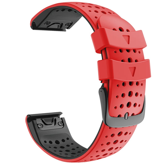 For Garmin Fenix 6 Two-color Silicone Round Hole Quick Release Watch Band(Red Black) - Watch Bands by buy2fix | Online Shopping UK | buy2fix