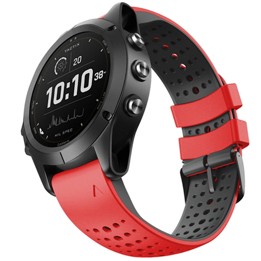 For Garmin Fenix 6 Two-color Silicone Round Hole Quick Release Watch Band(Red Black) - Watch Bands by buy2fix | Online Shopping UK | buy2fix