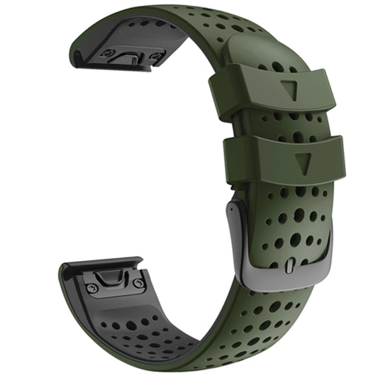 For Garmin Fenix 6 Two-color Silicone Round Hole Quick Release Watch Band(Army Green Black) - Watch Bands by buy2fix | Online Shopping UK | buy2fix