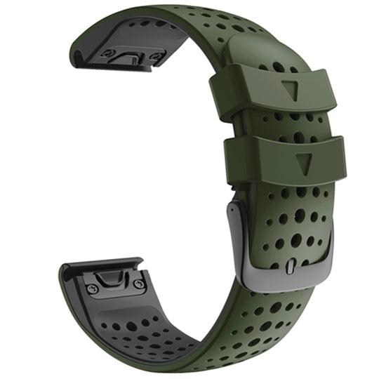 For Garmin Fenix 6 Two-color Silicone Round Hole Quick Release Watch Band(Army Green Black)