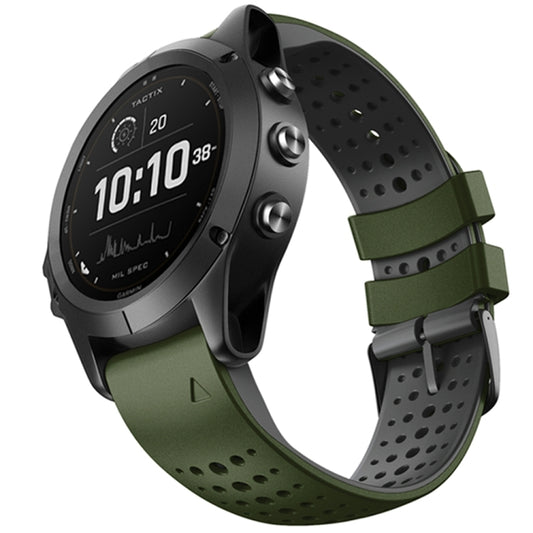 For Garmin Fenix 6 Two-color Silicone Round Hole Quick Release Watch Band(Army Green Black) - Watch Bands by buy2fix | Online Shopping UK | buy2fix
