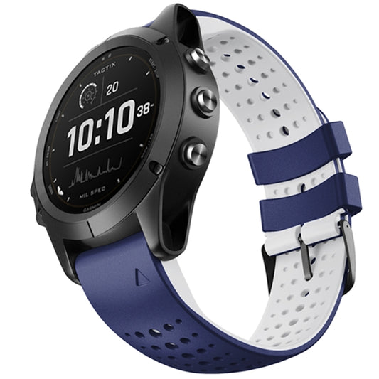 For Garmin Fenix 6 Two-color Silicone Round Hole Quick Release Watch Band(Blue White) - Watch Bands by buy2fix | Online Shopping UK | buy2fix
