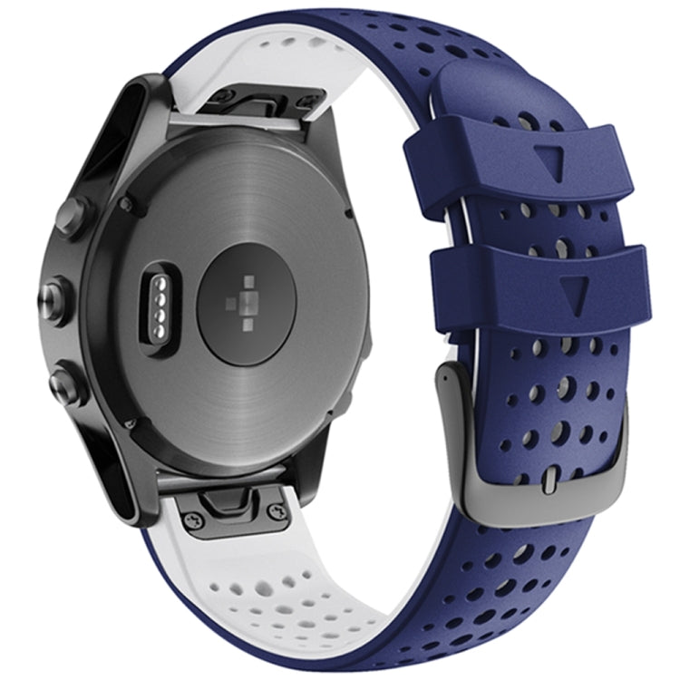For Garmin Fenix 6 Two-color Silicone Round Hole Quick Release Watch Band(Blue White) - Watch Bands by buy2fix | Online Shopping UK | buy2fix