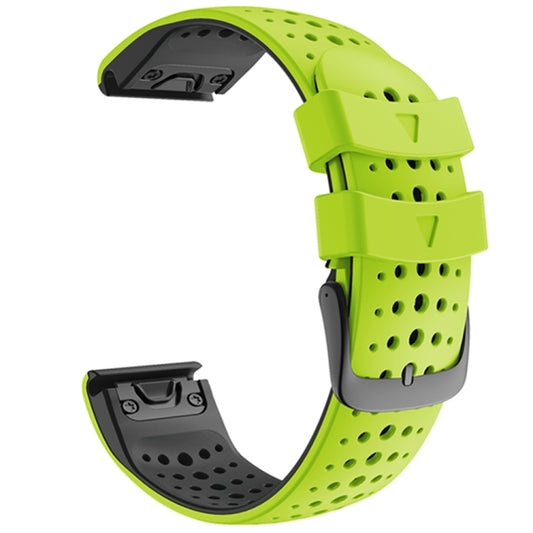 For Garmin Fenix 6 Two-color Silicone Round Hole Quick Release Watch Band(Lime Green Black) - Watch Bands by buy2fix | Online Shopping UK | buy2fix