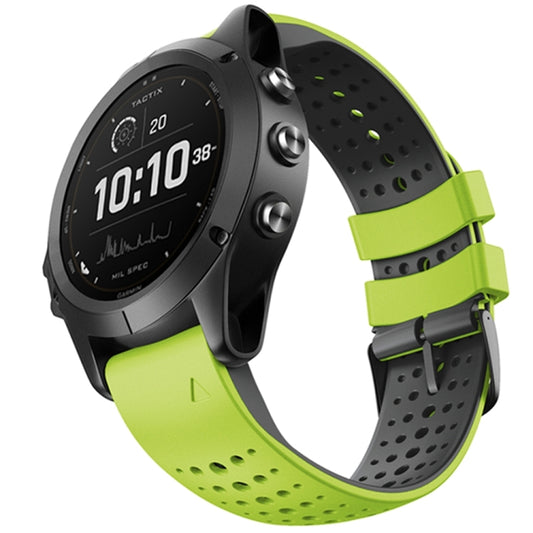 For Garmin Fenix 6 Two-color Silicone Round Hole Quick Release Watch Band(Lime Green Black) - Watch Bands by buy2fix | Online Shopping UK | buy2fix