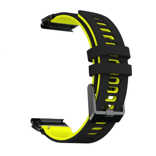 For Garmin Fenix 6X Two-color Silicone Quick Release Watch Band(Black Yellow) - Watch Bands by buy2fix | Online Shopping UK | buy2fix
