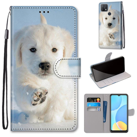 For OPPO A15 / A15s Coloured Drawing Cross Texture Horizontal Flip PU Leather Case with Holder & Card Slots & Wallet & Lanyard(Snow Puppy) by buy2fix