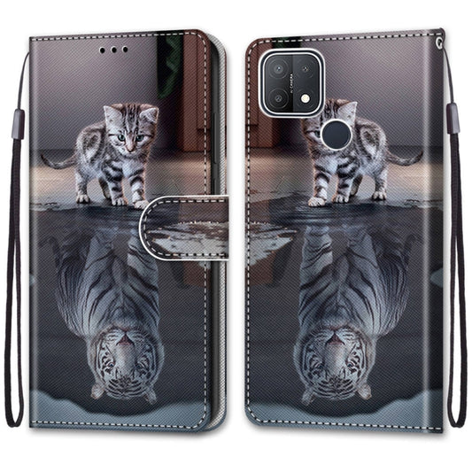 For OPPO A15 / A15s Coloured Drawing Cross Texture Horizontal Flip PU Leather Case with Holder & Card Slots & Wallet & Lanyard(Cat Becomes Tiger) by buy2fix