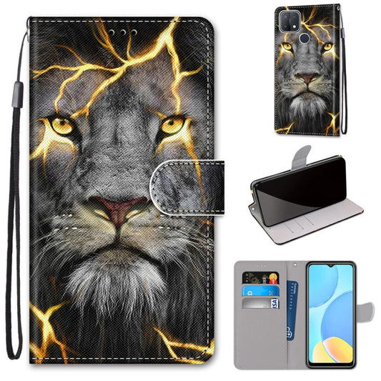 For OPPO A15 / A15s Coloured Drawing Cross Texture Horizontal Flip PU Leather Case with Holder & Card Slots & Wallet & Lanyard(Fission Lion) by buy2fix