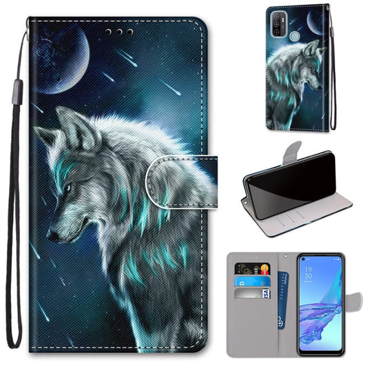 For OPPO A53 4G(2020) / A53s / A32 / A33 (2020) Coloured Drawing Cross Texture Horizontal Flip PU Leather Case with Holder & Card Slots & Wallet & Lanyard(Pensive Wolf) by buy2fix