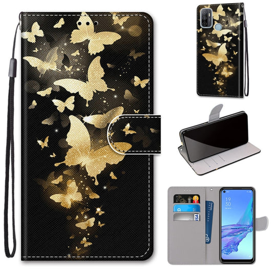 For OPPO A53 4G(2020) / A53s / A32 / A33 (2020) Coloured Drawing Cross Texture Horizontal Flip PU Leather Case with Holder & Card Slots & Wallet & Lanyard(Golden Butterfly Group) by buy2fix