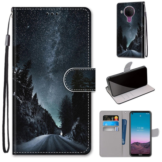 For Nokia 5.4 Coloured Drawing Cross Texture Horizontal Flip PU Leather Case with Holder & Card Slots & Wallet & Lanyard(Mountain Road Starry Sky) - Nokia Cases by buy2fix | Online Shopping UK | buy2fix